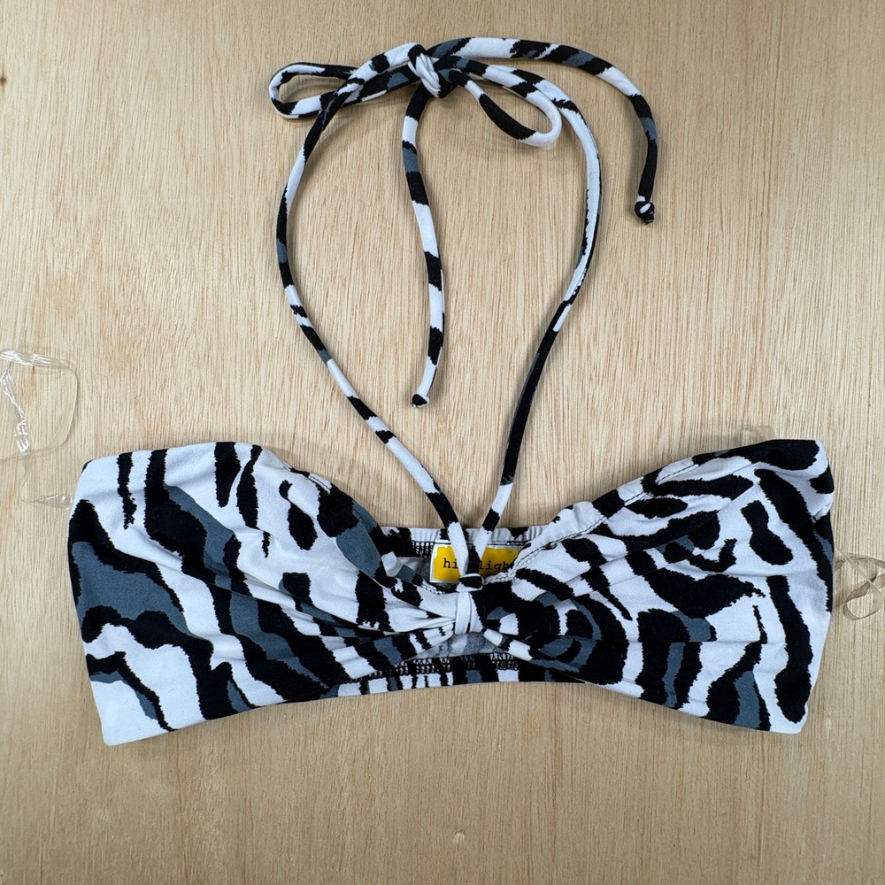Trendy Highlight Zebra Print Halter Tube Top Black White Grey Cropped Bandeau M